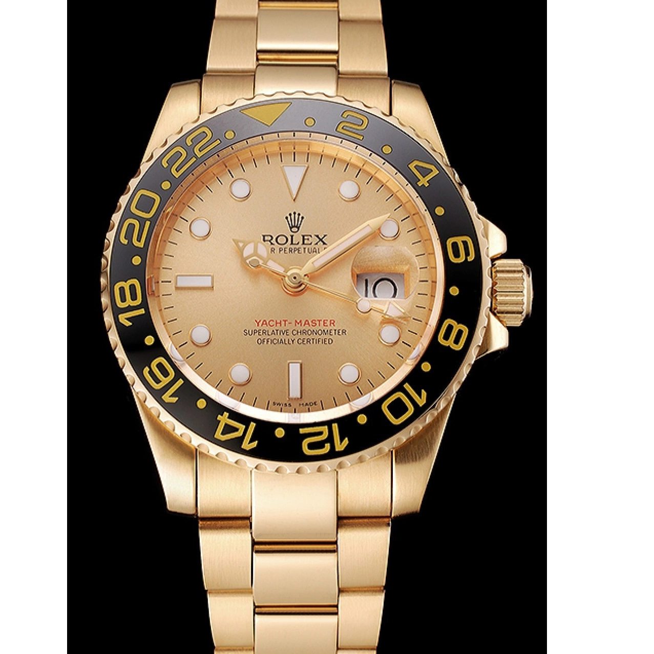 MiroTime 0714 Swiss Rolex GMT Master II Gold Dial Black Bezel Gold Case And Bracelet 1453749